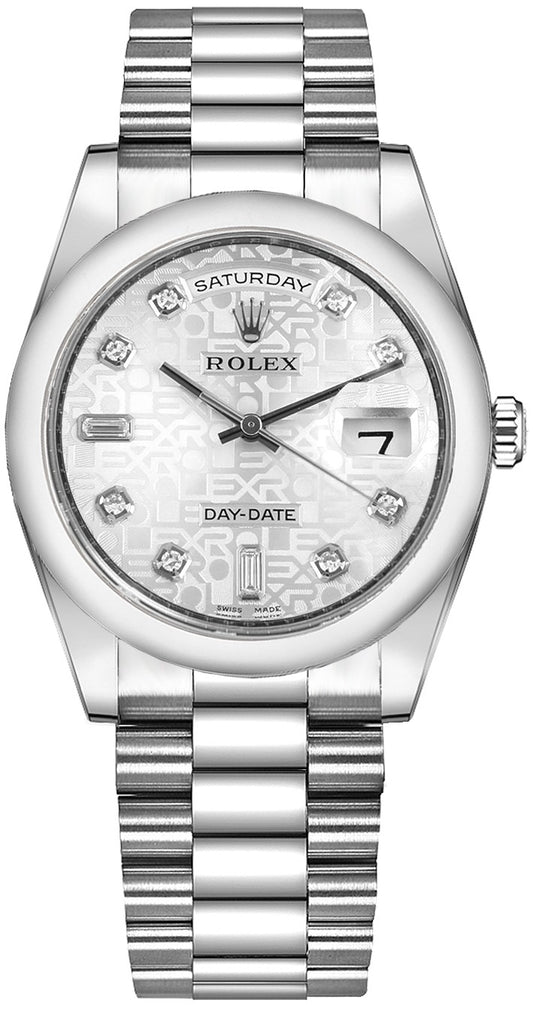 Rolex Day-Date 36 Silver Diamond Dial Platinum Watch 118206-0048
