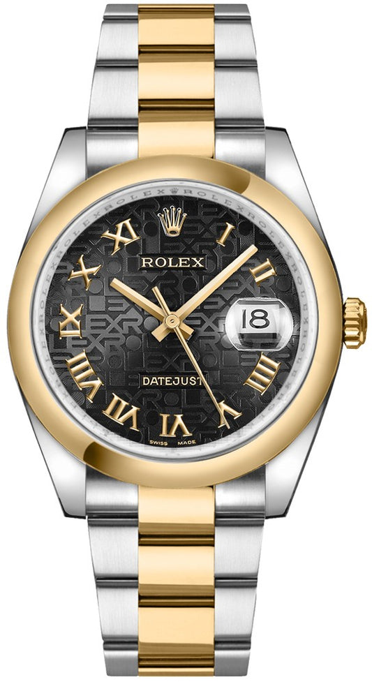 Rolex Datejust 36 Black Jubilee Roman Numeral Oyster Bracelet Watch 116203-0191