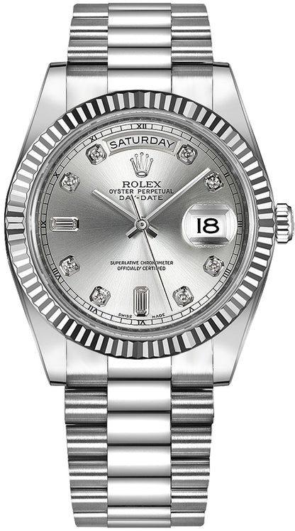 Rolex Day-Date 41 Silver Diamond Dial Men's Watch 218239-0006