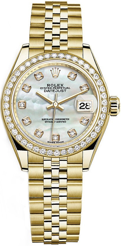 Rolex Lady-Datejust 28 Mother of Pearl Diamond Gold Watch 279138RBR-0016