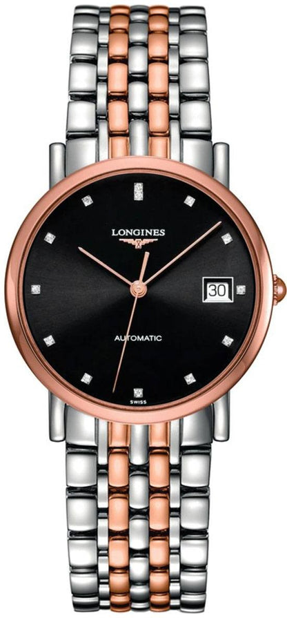 Longines Elegant Collection Black Dial Rose Gold & Steel Women's Watch L4.809.5.57.7