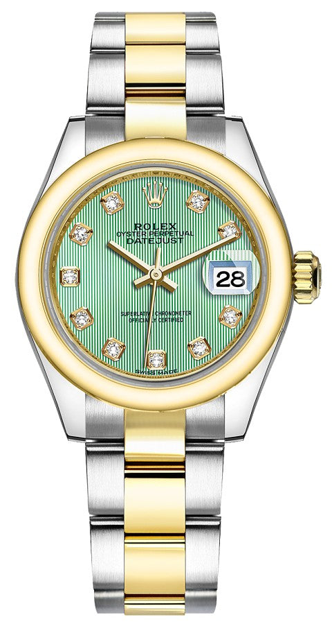 Rolex Lady-Datejust 28 Green Diamond Oyster Bracelet Watch 279163