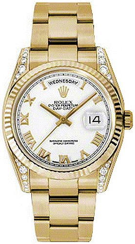 Rolex Day-Date 36 White Roman Numeral Dial Gold Watch 118338