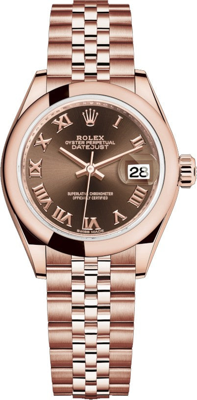 Rolex Lady-Datejust 28 Rose Gold Domed Bezel Watch 279165-0014