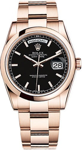 Rolex Day-Date 36 Black Dial Rose Gold Watch 118205