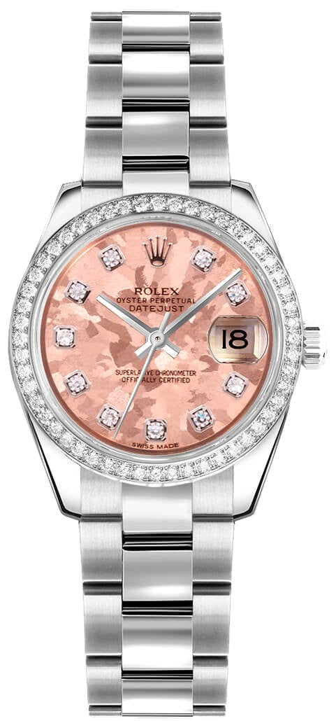 Rolex Lady-Datejust 26 Diamond Bezel Gold Crystal Pink Women's Watch 179384
