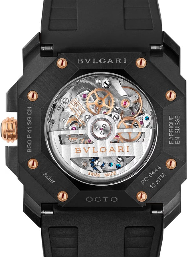 Bvlgari Octo Black Steel Case Rose Gold Bezel Men's Watch 102488