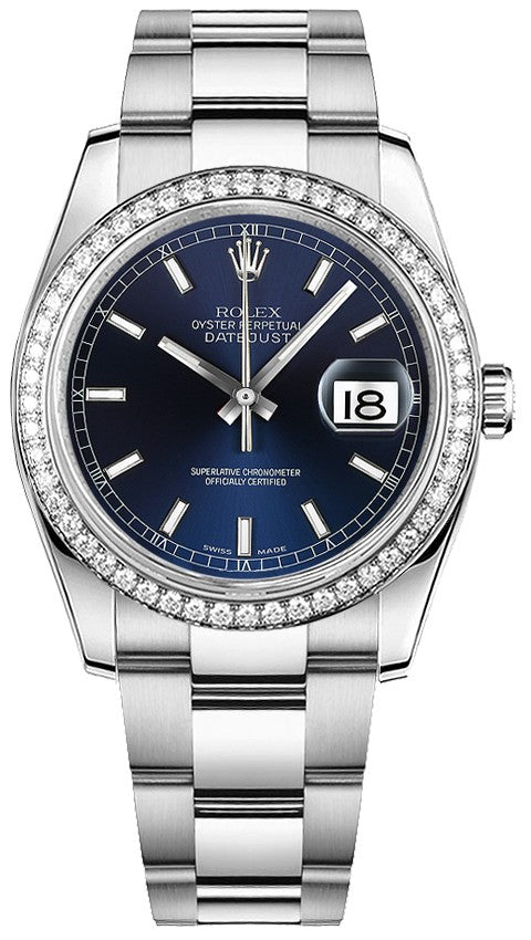 Rolex Datejust 36 Blue Dial Oyster Bracelet White Gold & Steel Watch 116244-0048
