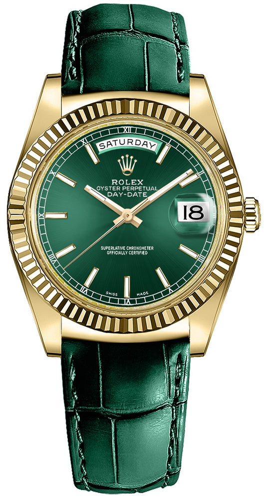 Rolex Day-Date 36 Green Dial Solid 18k Gold Luxury Watch 118138-0003