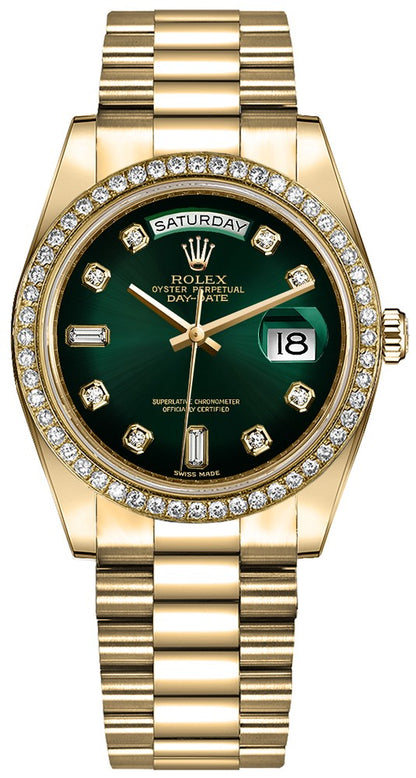 Rolex Day-Date 36 Diamond Bezel Green Ombre Dial Unisex Watch 128348RBR-0035