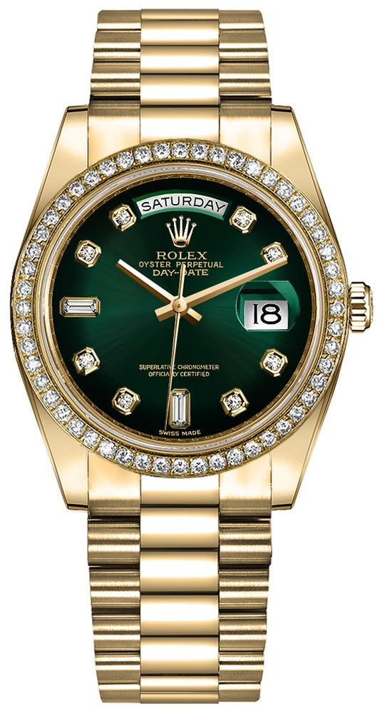 Rolex Day-Date 36 Diamond Bezel Green Ombre Dial Unisex Watch 128348RBR-0035