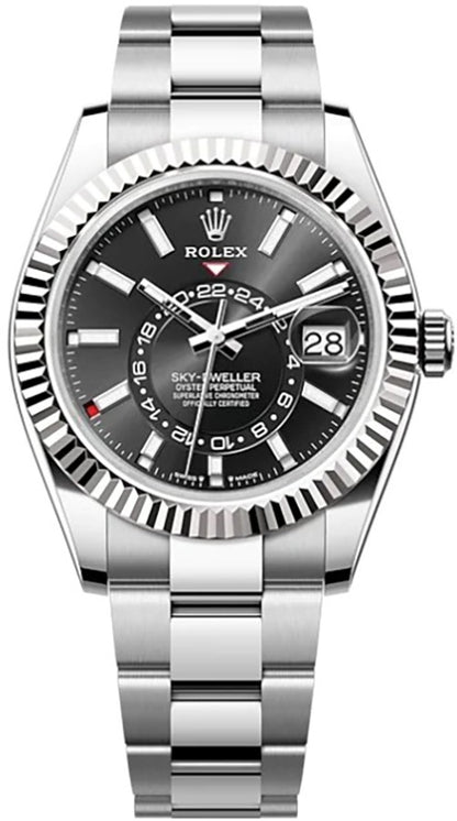 Rolex Sky-Dweller 18k White Gold Fluted Bezel Men's Watch 336934-0007
