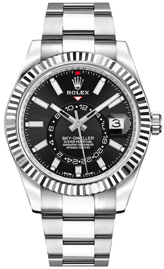 Rolex Sky-Dweller White Gold Fluted Bezel Men's Luxury Watch 326934-0005