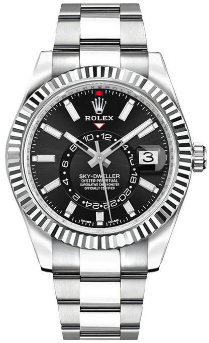 Rolex Sky-Dweller White Gold Fluted Bezel Men's Luxury Watch 326934-0005