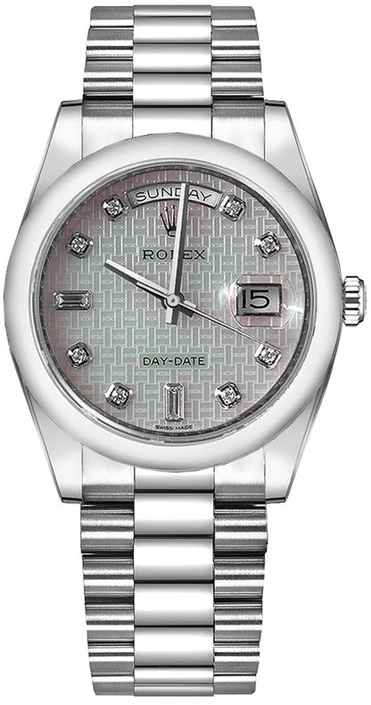 Rolex Day-Date 36 Platinum Mother of Pearl Watch 118206-0119