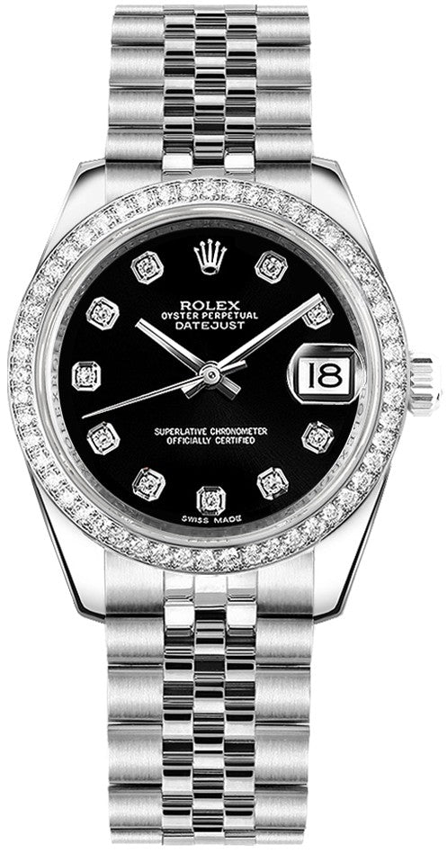 Rolex Datejust 31 Black Diamond Women's Watch 178384-0052