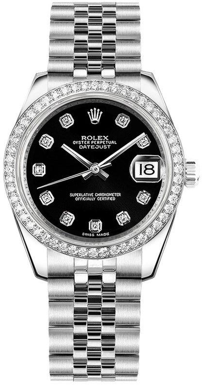 Rolex Datejust 31 Black Diamond Women's Watch 178384-0052
