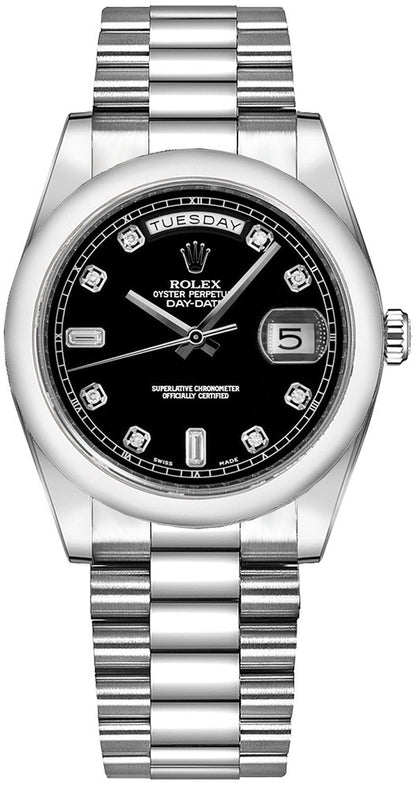 Rolex Day-Date 36 Black Diamond Platinum Watch 118206-0044