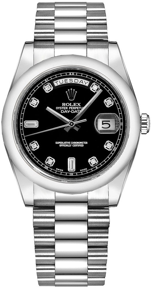 Rolex Day-Date 36 Black Diamond Platinum Watch 118206-0044