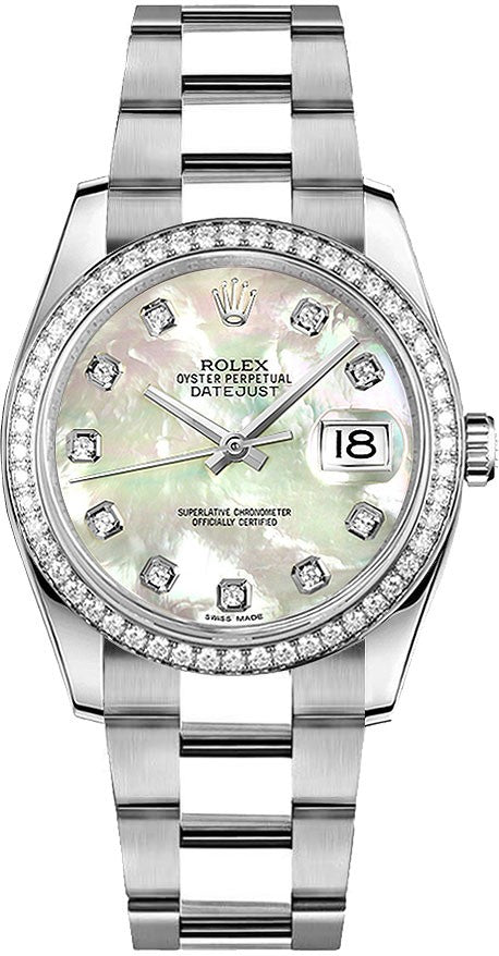 Rolex Datejust 36 Mother of Pearl Diamond Oyster Bracelet Watch 116244