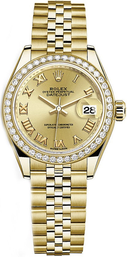 Rolex Lady-Datejust 28 Yellow Gold Roman Numeral Dial Watch 279138RBR-0022